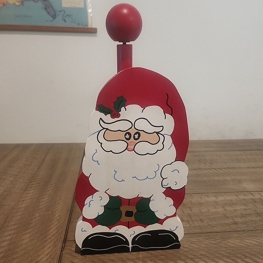 Vintage Hand Painted Christmas Santa Claus Paper Towel Holder Wood Christmas
